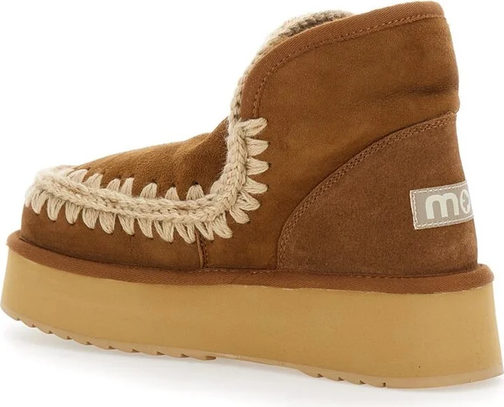 'Mini Eskimo' Beige Ankle Boots With Logo Patch On The Rear In Leather And Suede Woman - Image 3