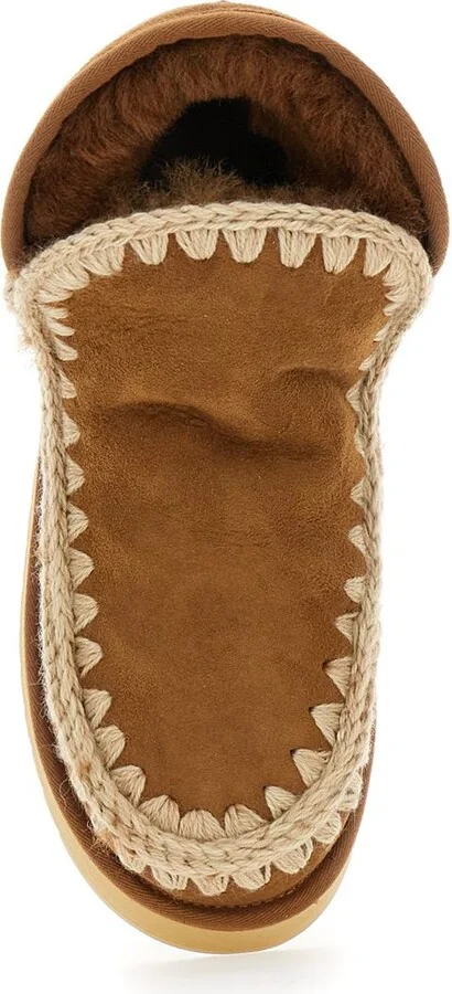 'Mini Eskimo' Beige Ankle Boots With Logo Patch On The Rear In Leather And Suede Woman - Image 4