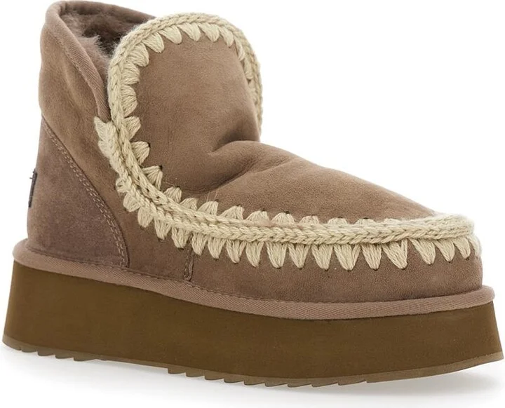 'Mini Eskimo' Brown Ankle Boots With Logo Patch On The Rear In Leather And Suede Woman - Image 2