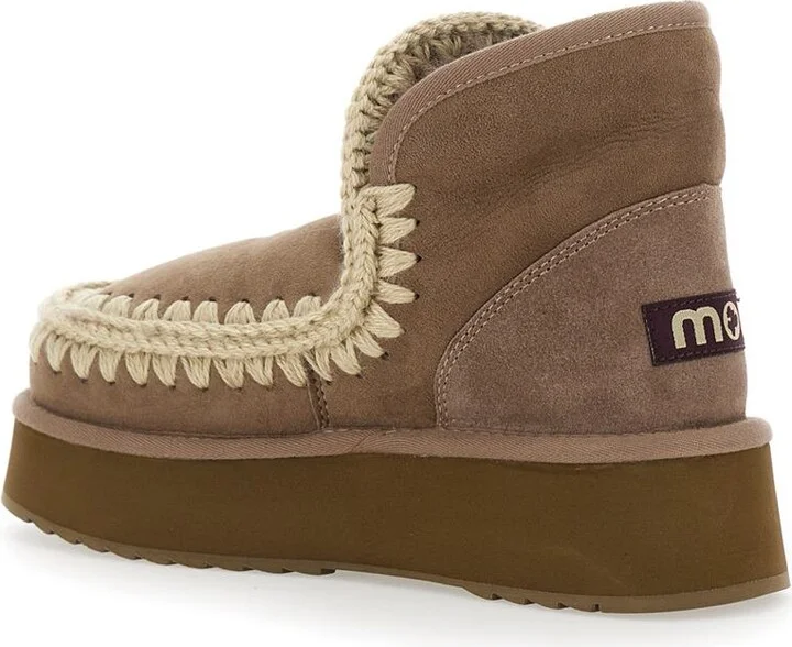 'Mini Eskimo' Brown Ankle Boots With Logo Patch On The Rear In Leather And Suede Woman - Image 3