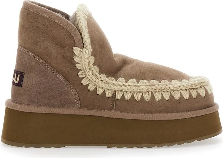 'Mini Eskimo' Brown Ankle Boots With Logo Patch On The Rear In Leather And Suede Woman