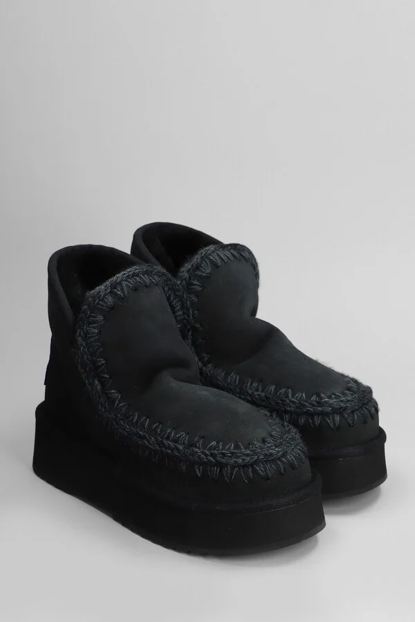 Mini Eskimo Platform High Heels Ankle Boots In Black Suede - Image 2