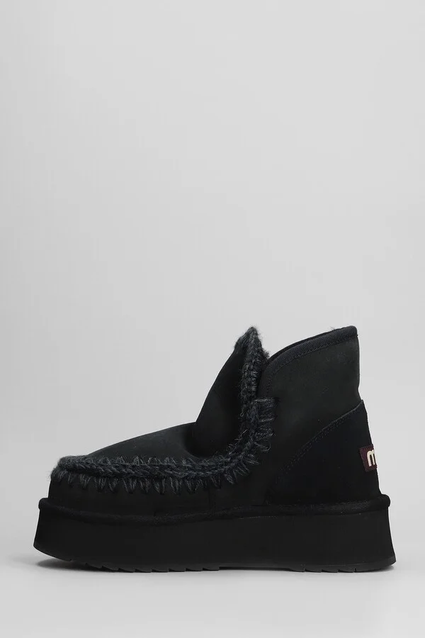 Mini Eskimo Platform High Heels Ankle Boots In Black Suede - Image 3
