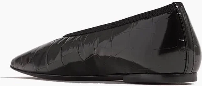 Minimalist Croco-Embossed Ballerina Flat in Black - Image 3