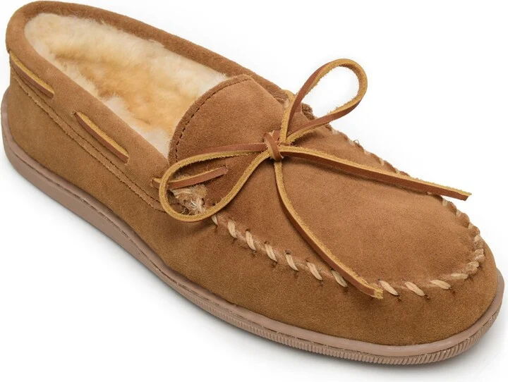 Minnetonka Men's Sheepskin Hardsole Moccasin Extended Sizes Slippers