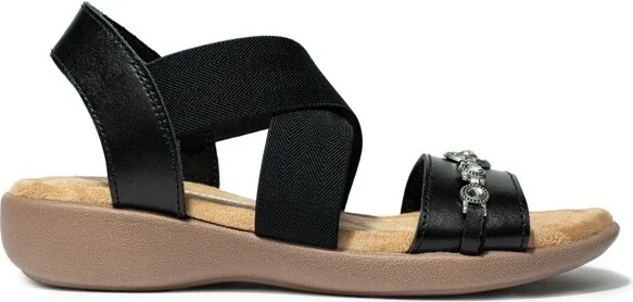 Minnetonka Women's Brida Leather Elastic Sandals 511001 Black - - Image 3