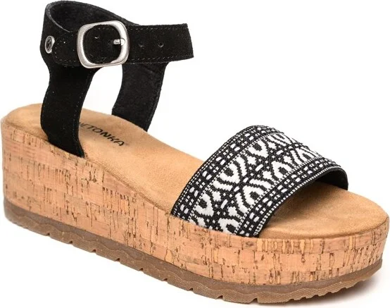 Minnetonka Women's Patrice Ankle Strap Wedge Sandals, 564150, Black White Multi -