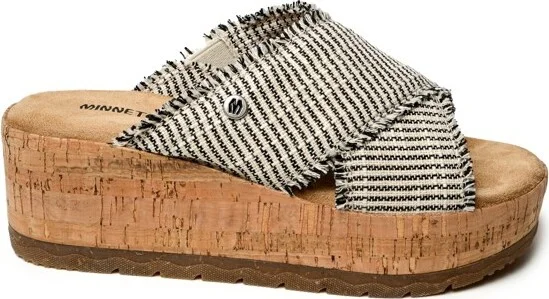 Minnetonka Women's Posey Cork Wedge Sandals 563959 Taupe Stripe - - Image 3