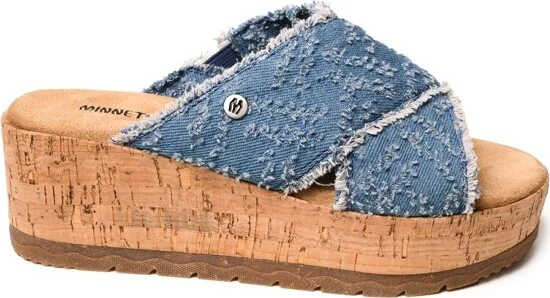 Minnetonka Women's Posey Cork Wedge Sandals 563959 Taupe Stripe - - Image 4