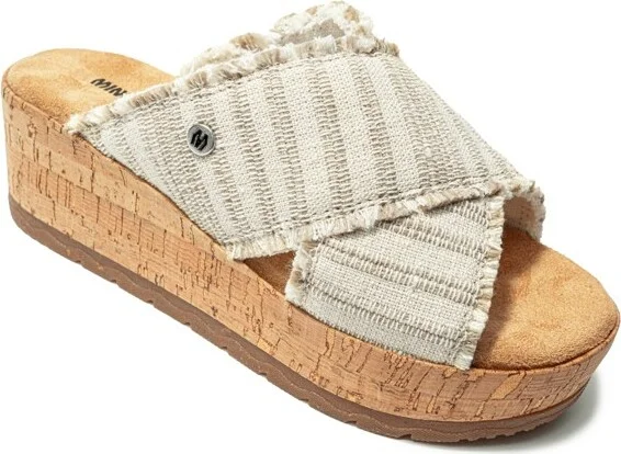 Minnetonka Women's Posey Cork Wedge Sandals 563959 Taupe Stripe -