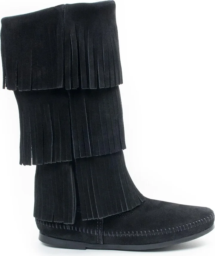 Minnetonka Women's Suede 3-Layer Fringe Boots - Image 5