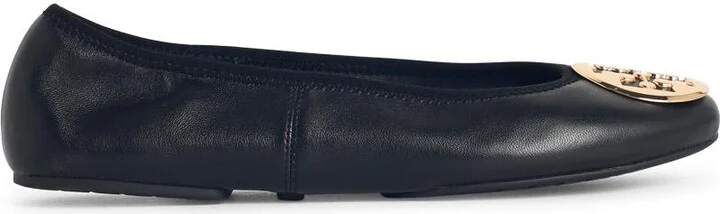 'minnie' Black Leather Ballet Flats