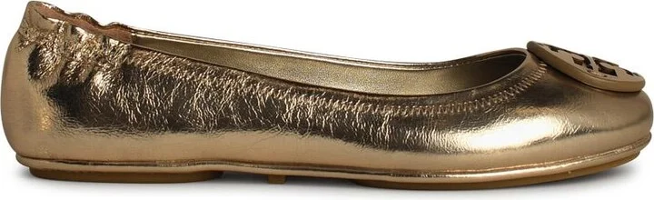 'minnie' Gold Leather Ballet Flats