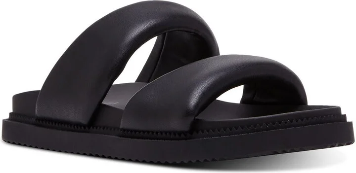 Minniie Womens Faux Leather Open Toe Slide Sandals