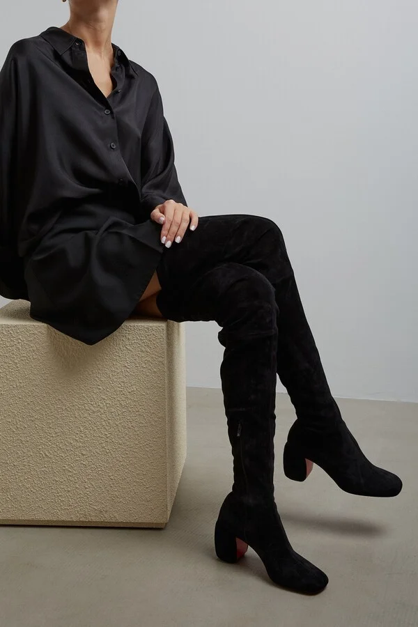 Minny 70 black suede over knee boots - Image 2