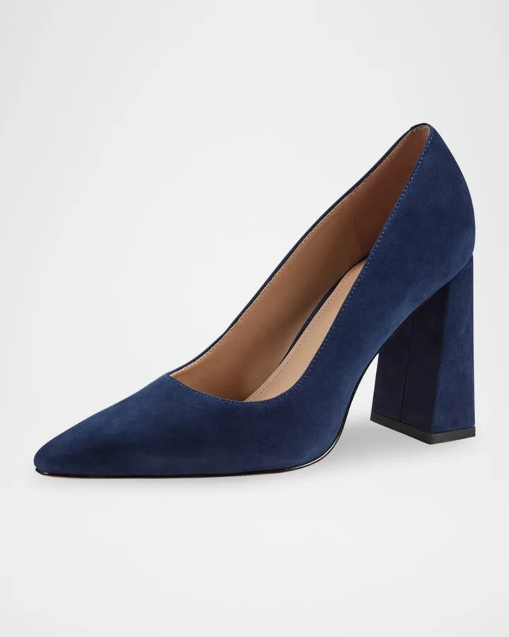 Minny Suede Snip Toe Block-Heel Pumps - Image 3