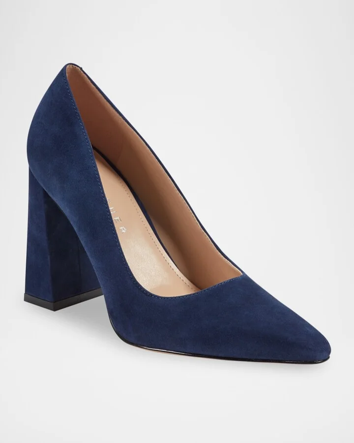 Minny Suede Snip Toe Block-Heel Pumps - Image 4