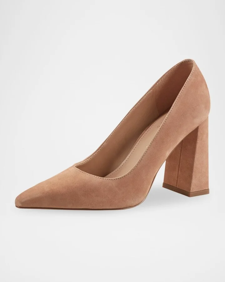 Minny Suede Snip Toe Block-Heel Pumps - Image 8