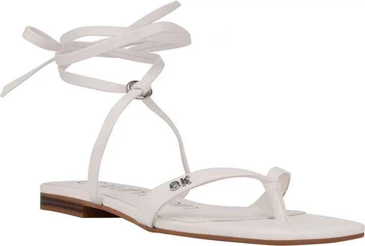 Minola Womens Faux Leather Ankle Tie Thong Sandals