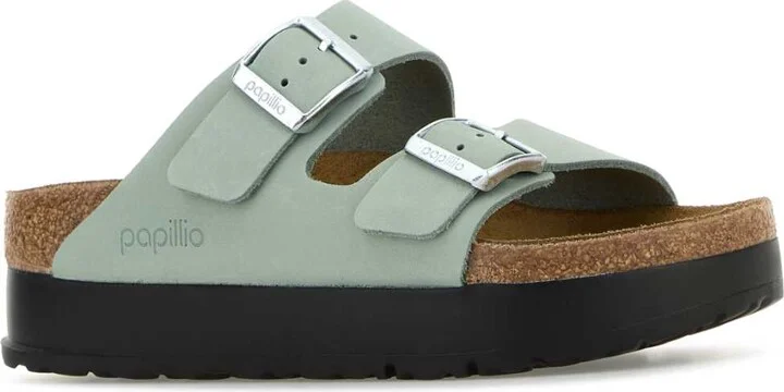 Mint Green Leather Arizona Slippers - Image 2