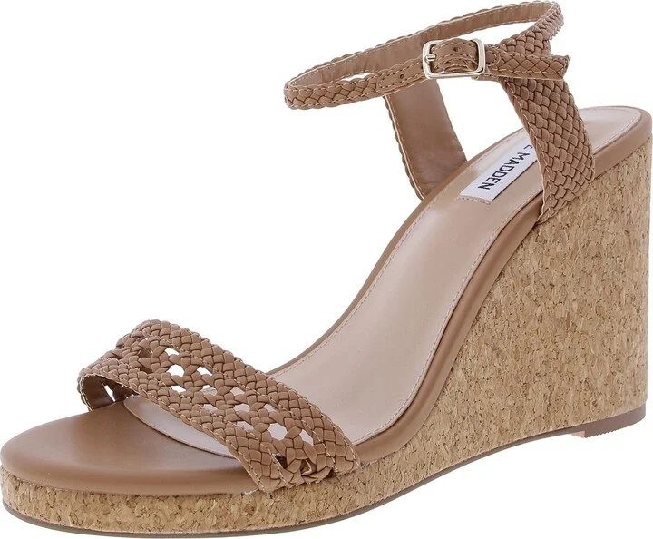 Mio Womens Cork Faux Leather Wedge Sandals