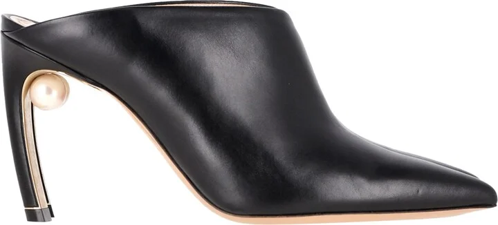 Mira Pointed Toe Mules in Black Leather
