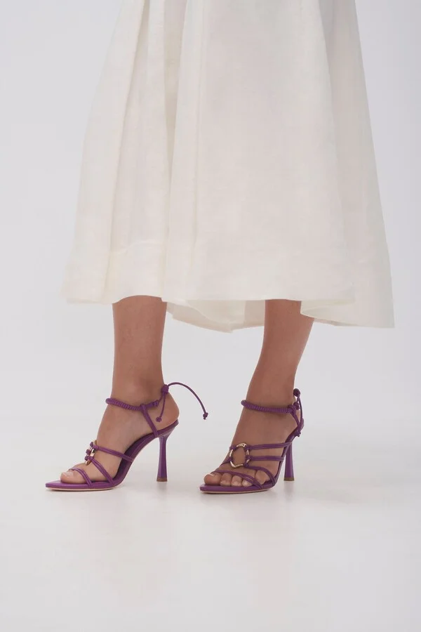 Mirage Leather Strappy Heel In Colour Plum Purple Size 35