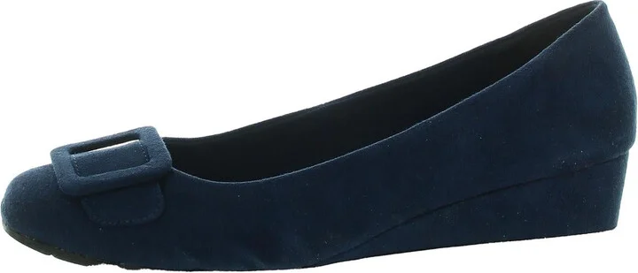 MIRANDA Womens Buckle Faux Suede Wedge Heels