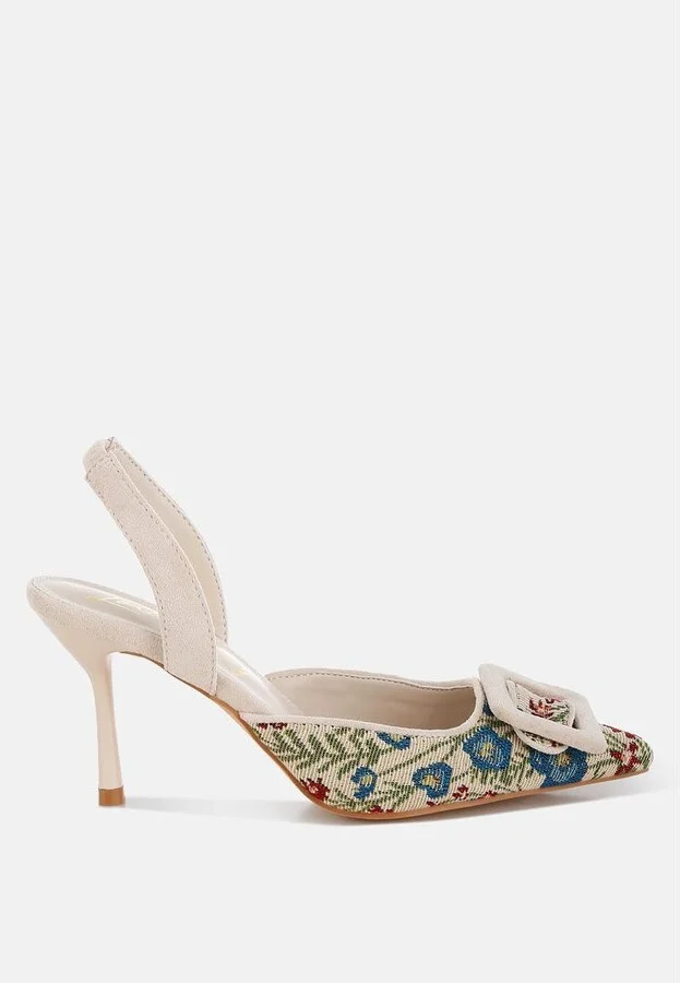 Miraya Embroidered Buckle Detail Stiletto Heels - Image 2