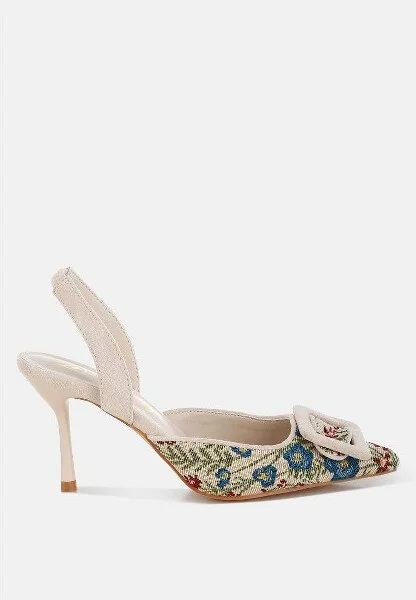 Miraya Embroidered Buckle Detail Stiletto Heels Women