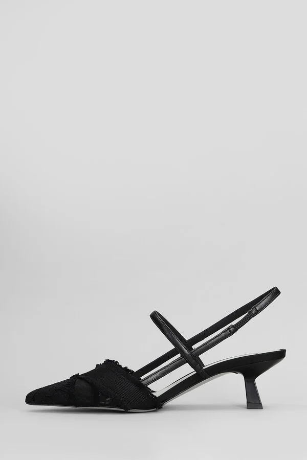 Mirelle Pumps In Black Leather And Fabric - Image 3