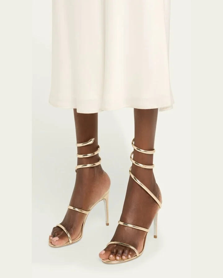 Mirror Snake-Wrap Stiletto Sandals - Image 8