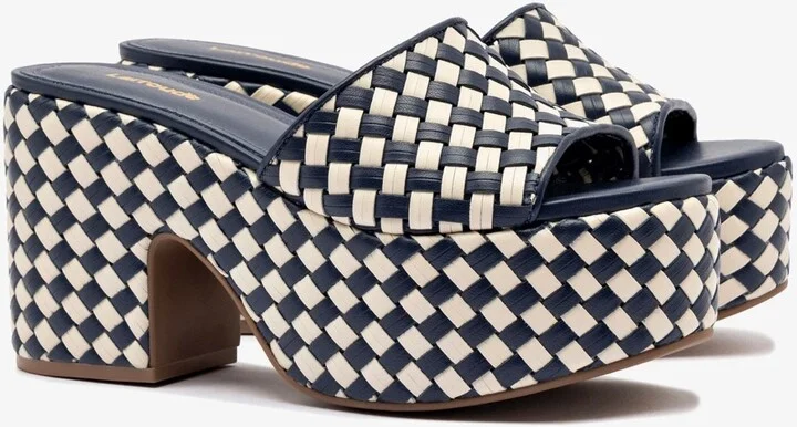 Miso Platform Sandal In Navy and Ivory Leather - Image 2