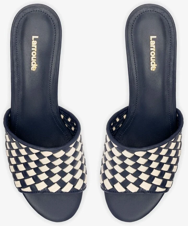 Miso Platform Sandal In Navy and Ivory Leather - Image 3