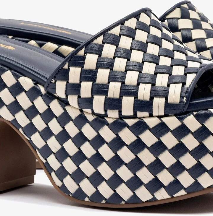 Miso Platform Sandal In Navy and Ivory Leather - Image 4