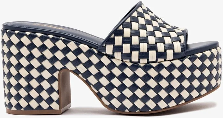 Miso Platform Sandal In Navy and Ivory Leather