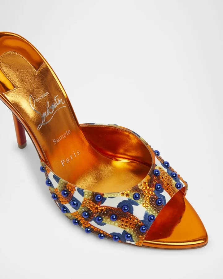 Miss Z Beaded Red Sole Mule Sandals - Image 4