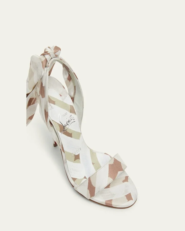 Miss Z Multi Silk Ankle-Wrap Red Sole Sandals - Image 6