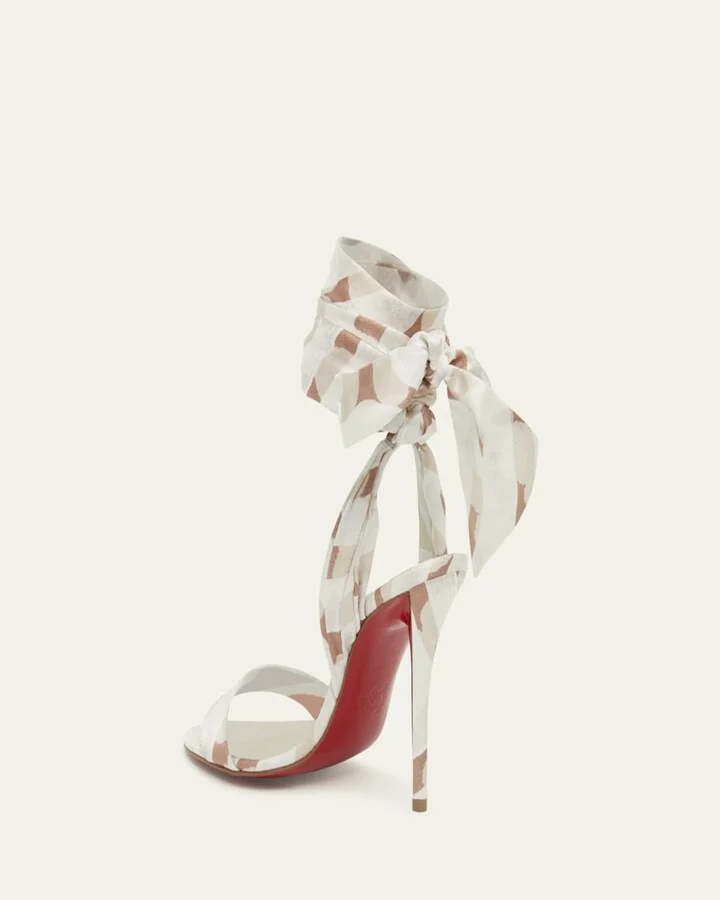 Miss Z Multi Silk Ankle-Wrap Red Sole Sandals - Image 7