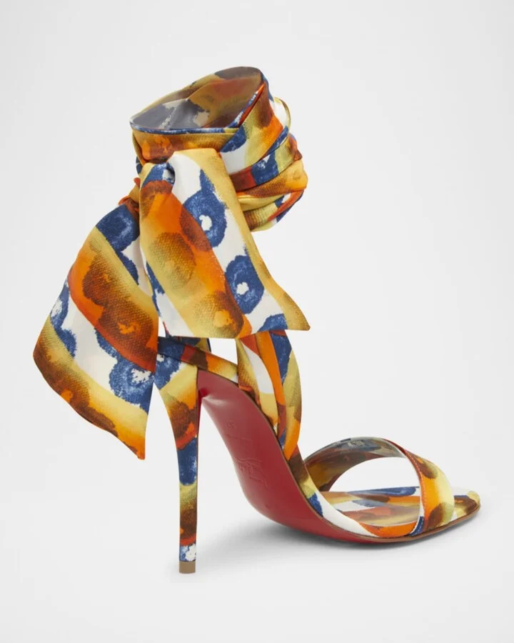 Miss Z Multi Silk Ankle-Wrap Red Sole Sandals - Image 2