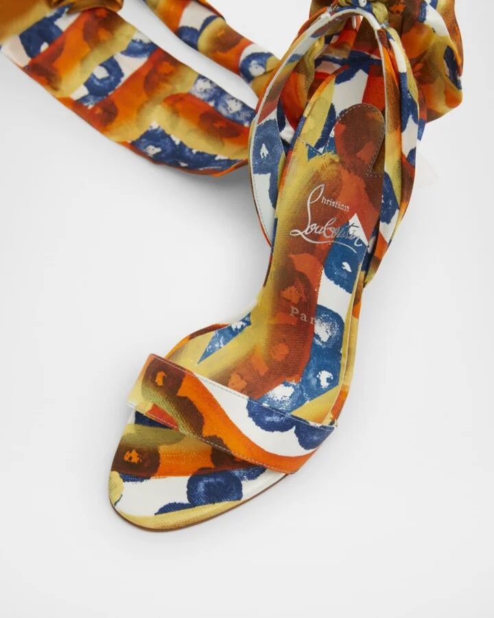 Miss Z Multi Silk Ankle-Wrap Red Sole Sandals - Image 4