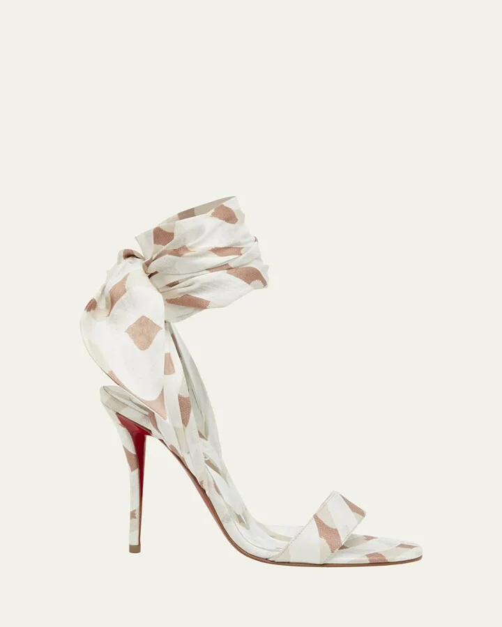 Miss Z Multi Silk Ankle-Wrap Red Sole Sandals