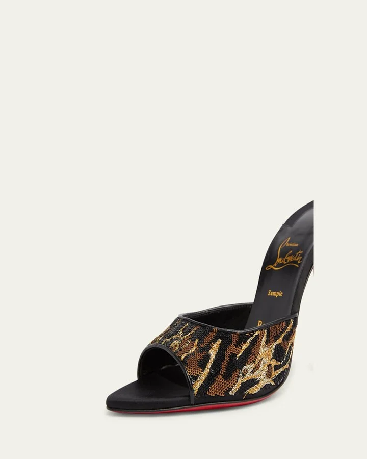 Miss Z Sequin Animal Red Sole Mules - Image 2