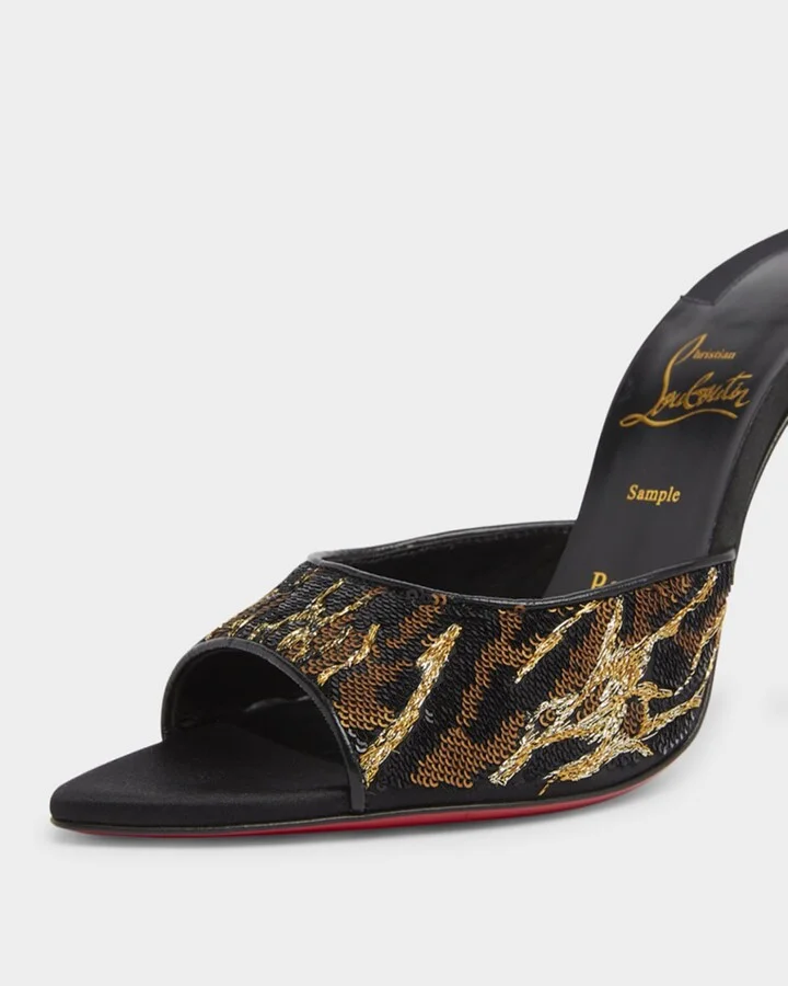 Miss Z Sequin Animal Red Sole Mules - Image 2