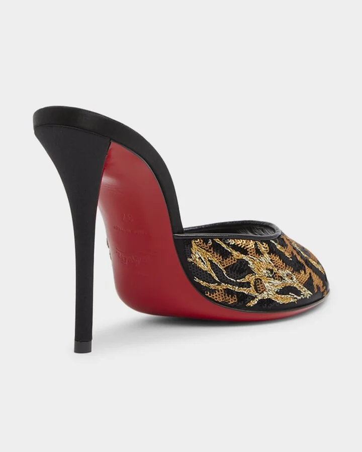 Miss Z Sequin Animal Red Sole Mules - Image 3