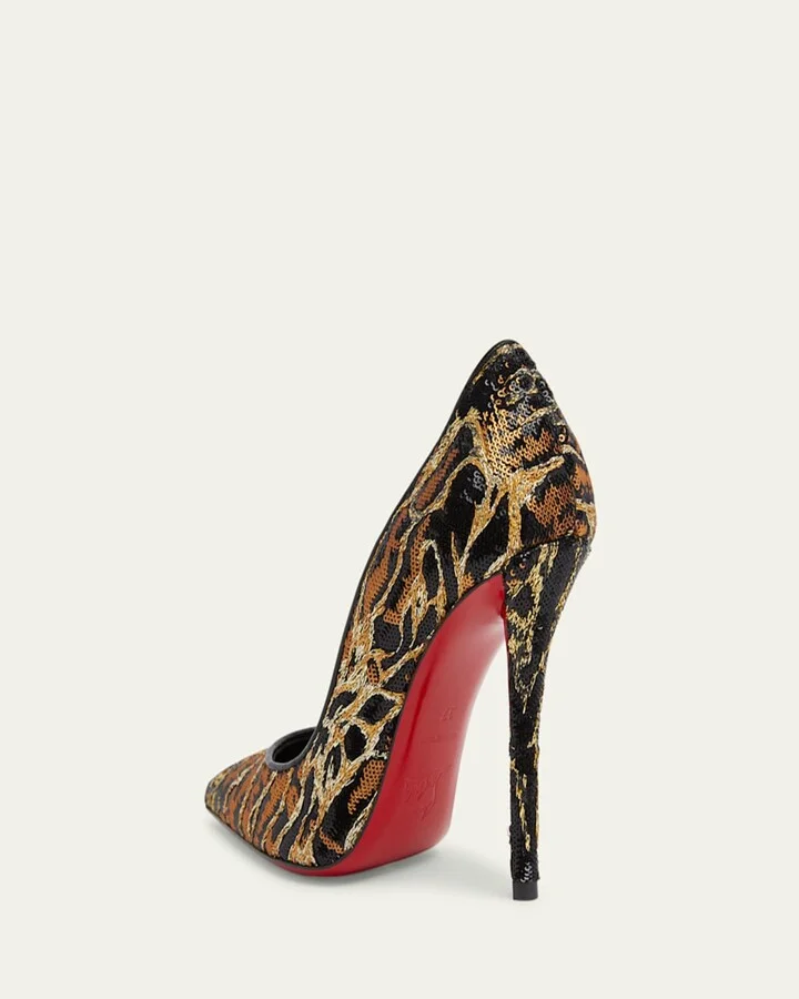 Miss Z Sequin Animal Red Sole Pumps - Image 4