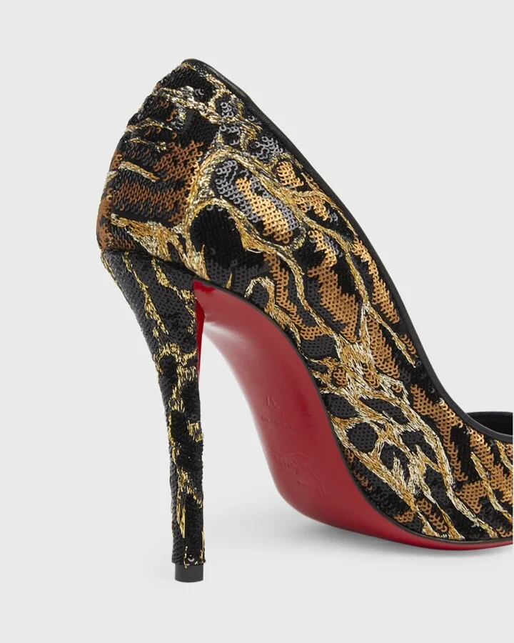 Miss Z Sequin Animal Red Sole Pumps - Image 3