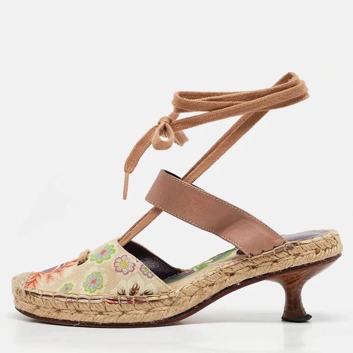 Missoni Multicolor Canvas and Leather Espadrille Ankle Strap Sandals Size 37