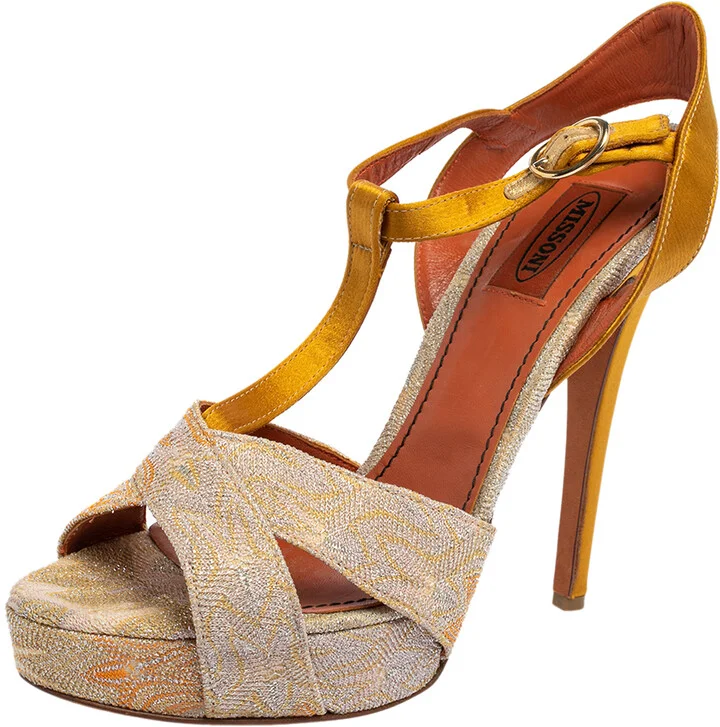 Missoni Multicolor Knit Fabric and Satin T-Strap Platform Sandals Size 40