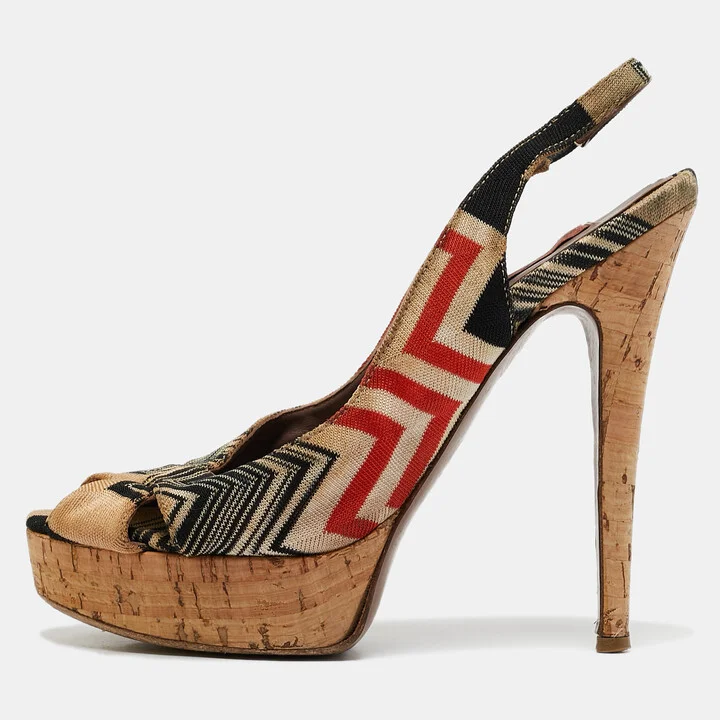 Missoni Multicolor Knit Fabric Platform Slingback Sandals Size 36
